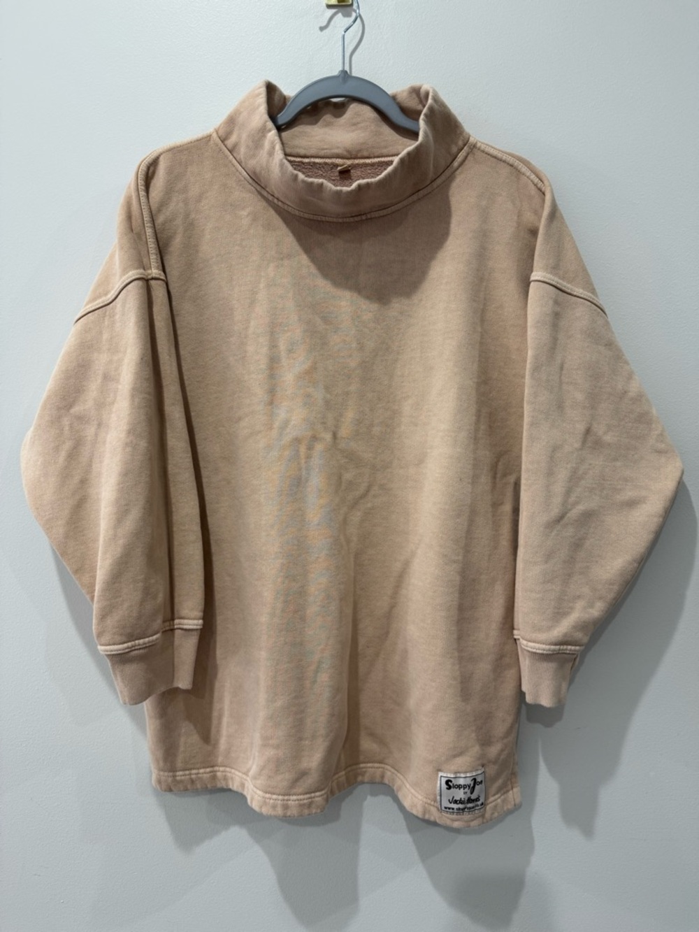 Sloppy Joe UK High Neck Women’s Long Sleeve Tan Brown Oversized Sweatshirt Sz: 1